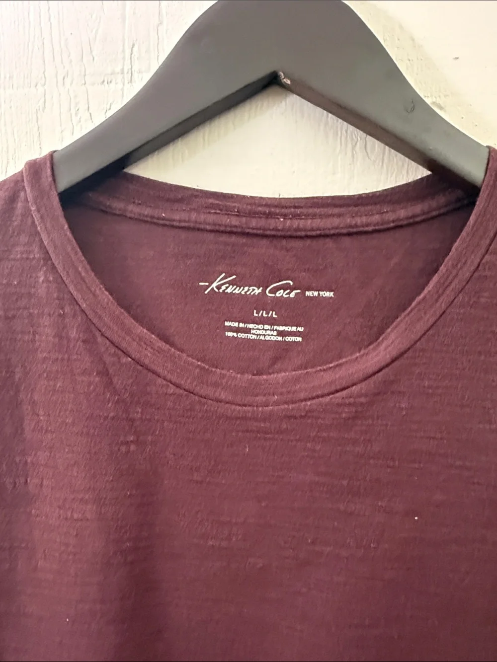 Men's Crewneck Short Sleeve T-Shirt - Burgundy by Kenneth Cole Sz L